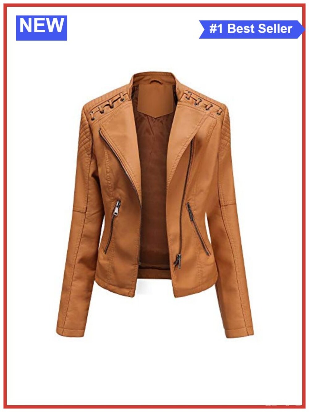 Womens PU Leather Moto Biker Jacket Asymmetrical Zip Slim Fit